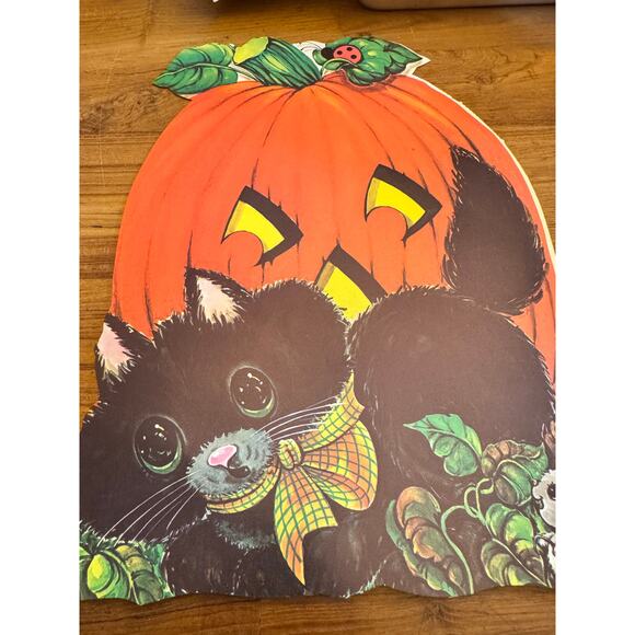 Vintage Black Cat Jack-O'-Lantern Halloween Paper Die-cut Decoration Pumpkin - Picture 1 of 4